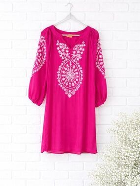 Rungolee Silk Pink Embroidered Shift Dress Size XS